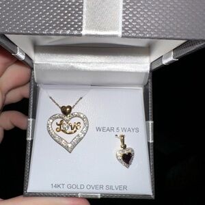 14KT Gold Over Silver Heart Necklace with Love & Heart Pendant